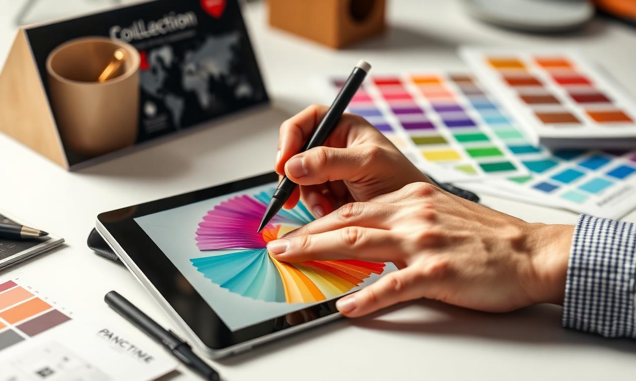 Une personne choisit des couleurs pour un travail de création graphique
