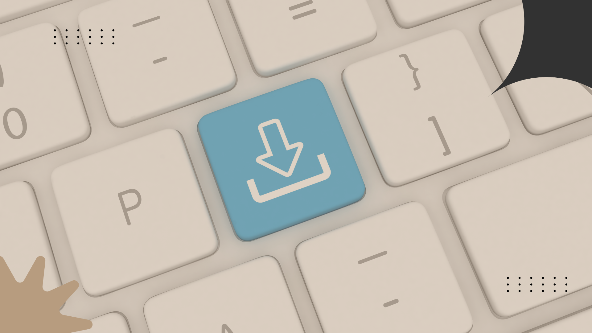 Clavier vue de détail avec une touche bleue contenant une flèche orange pointe vers le bas, symbole de téléchargement, entourée de touches blanches. formation digitale en entreprise